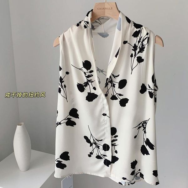 women's blouses & shirts fashion women v neck print summer sleeveless shirt casual 2021 korean off shoulder soft female floral, White